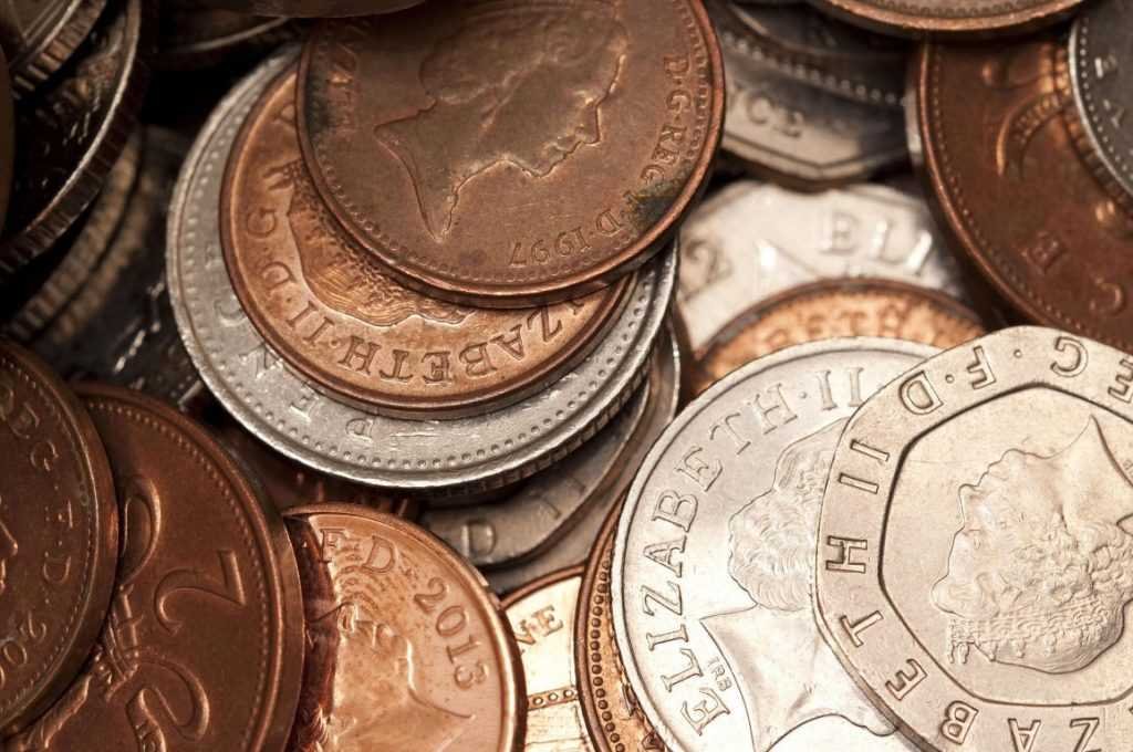 Close up pile of british coins