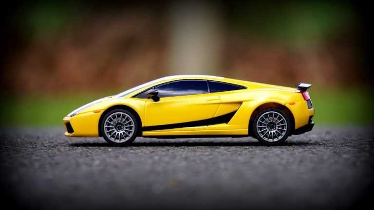 Close up of a toy yellow Lamborghini